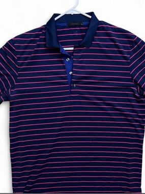 Greyson Polo Shirt Mens Medium Pink & blue Stripe Golf Performance  Short Sleeve